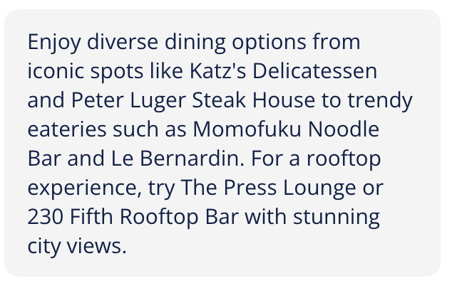 Restaurant & Dining Recommendations, New York City, NY